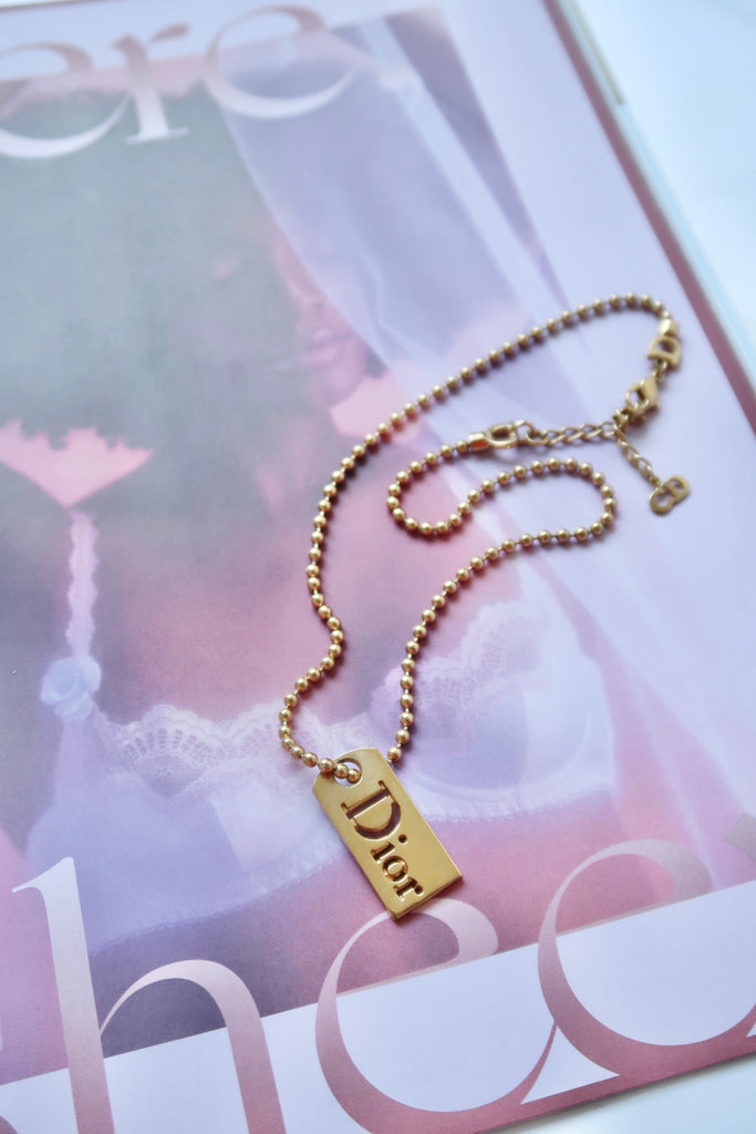 dior dog tag necklace gold