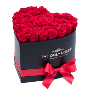 Red Preserved Roses | Heart Black Huggy Rose Box - The Only Roses