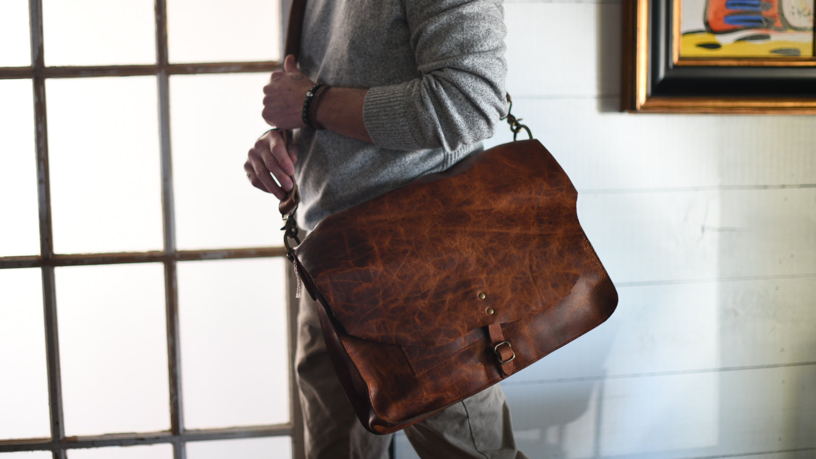 Mens handbag leather Leather double zipper bag mass M cross pattern Mens handbag leather Leather double zipper bag mass M cross pattern