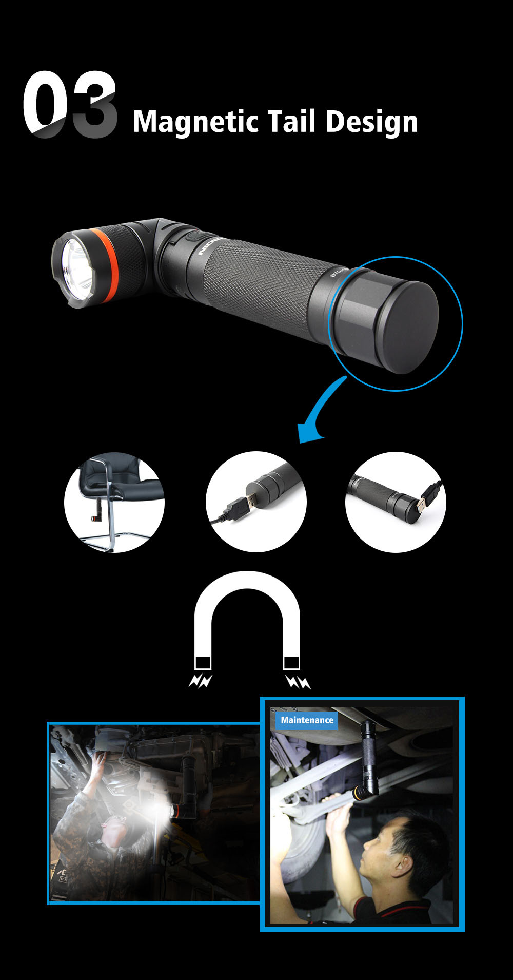 Nicron® High Lumen Magnetic Twist Rechargeable Led Flashlight B70