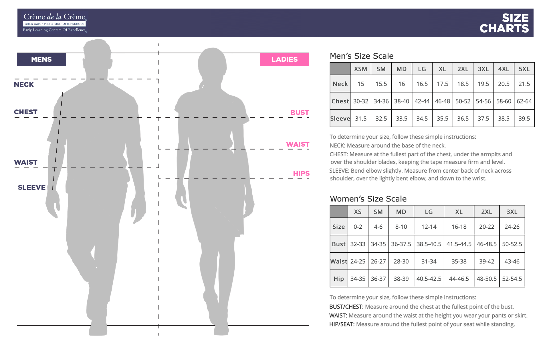 SIZING CHART – Touchstone Uniform Shoppe (Creme)