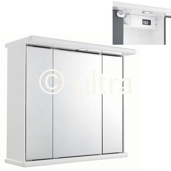 Ultra Cryptic Gloss White Triple Door Cabinet Light Shaver