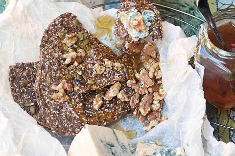 Linseed Crackers with Roquefort, Walnuts & Honey