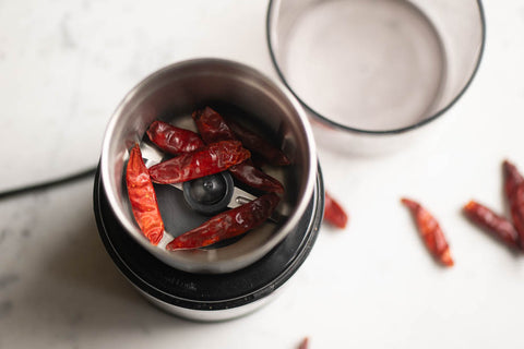 dried chillies in a blender