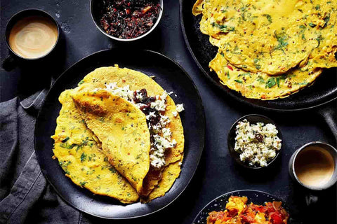 Spiced Crepes With Coconut Chutney & Sweet Onion