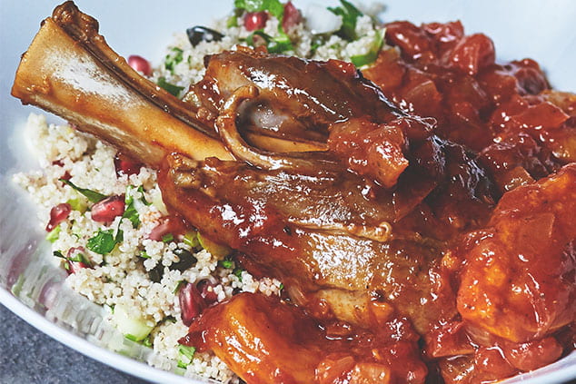 Belazu's Spiced Apricot Harissa Lamb Shanks With Jewelled Cous Cous