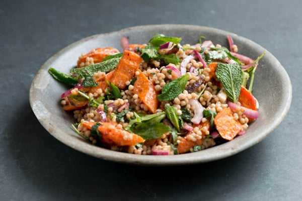 Maftoul, Carrot, Feta, Date & Mint Salad Recipe