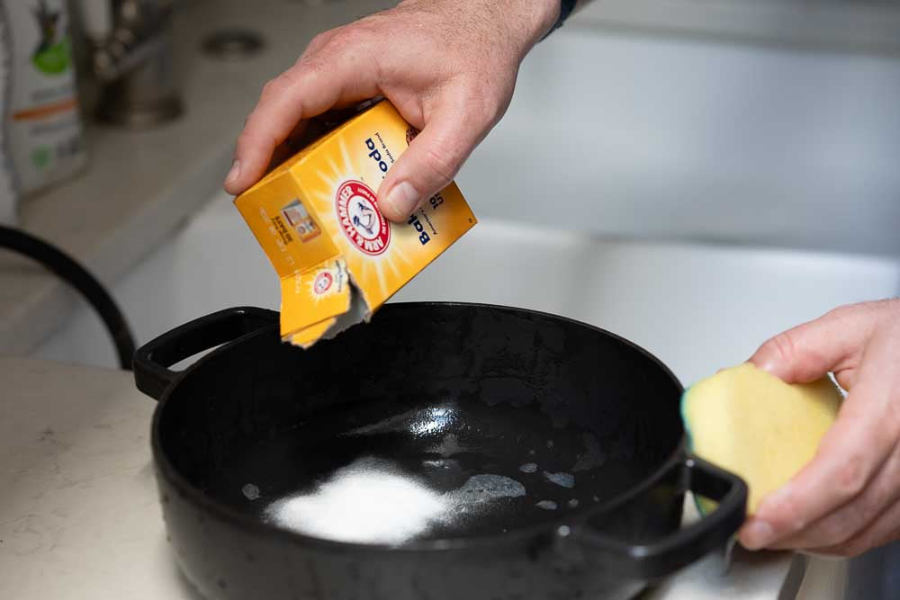 cast iron pan with baking soda