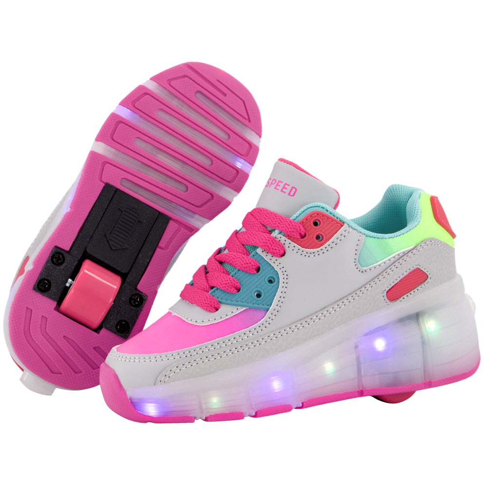SDSPEED 7 Colors LED Rechargeable Kids Roller Skate Shoes with Single