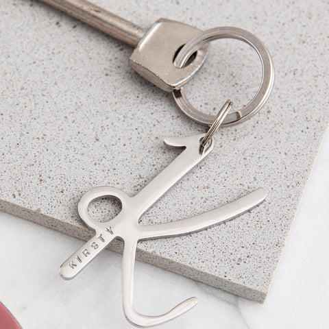 Personalised Silver Initial Keyring Hand stamped with name