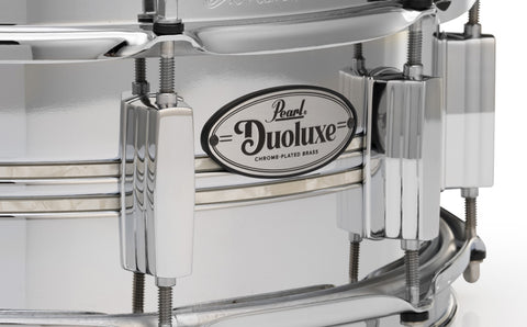 Pearl 14x5” Duoluxe Pearl Inlaid Chrome Over Brass Snare Drum – DrumPickers