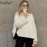 Forefair 2021 Autumn Winter Oversized Knitted Pullover Women Turtleneck Long Sleeve Khaki Striped Loose Sweater Casual Fashion