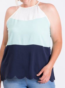 Mint Scalloped Colorblock Curvaceous Top