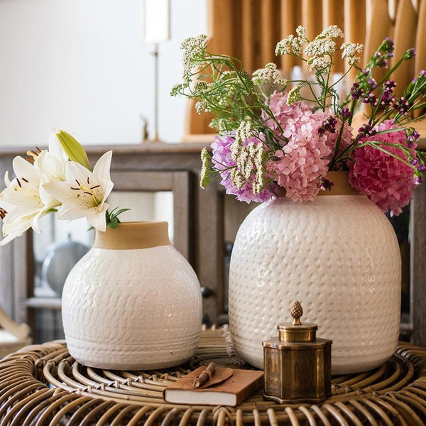 White Flower Vase Glazed Ceramic Vase