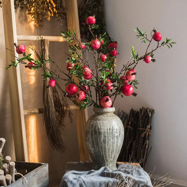 Artificial Fruit Large Red Pomegranate Fruit Stem 