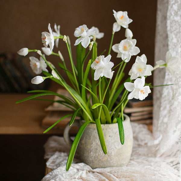 Faux Silk Artificial Flower Eco PE Small Daisy Stem Set in White 15 Tall