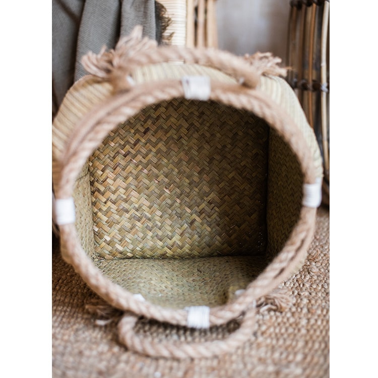 Straw Organizer Basket with Hemp Rope RusticReach