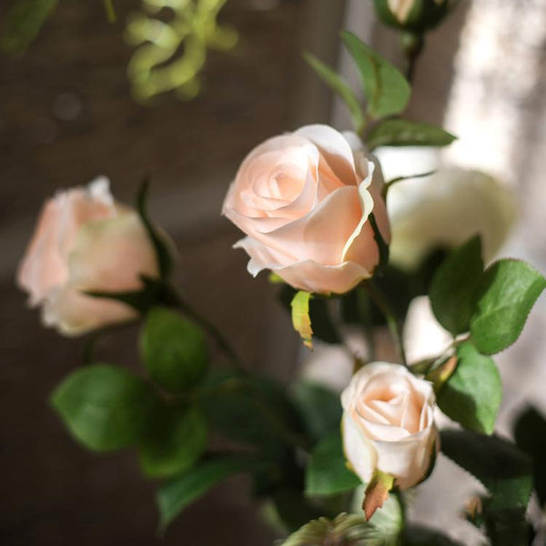 Artificial Flower Silk 4 Rose Bloom Stem in Champagne Color 31