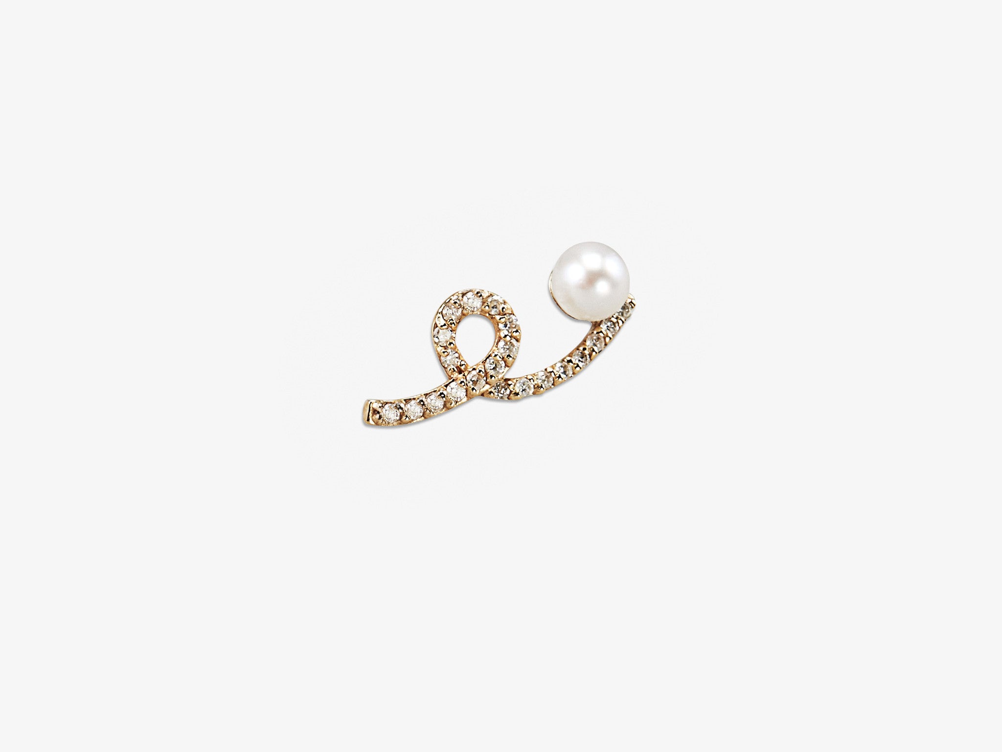 Wavy Single Stud with Diamond Pav  and Pearl Detail