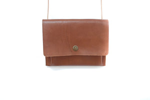 Shoulder leather bag with bellows brown