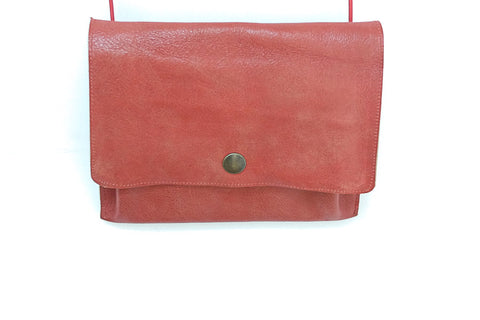 Shoulder leather bag with bellows