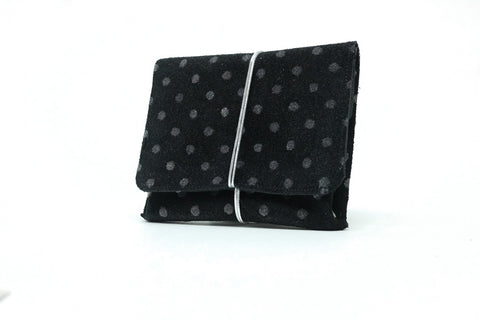 Large suede wallet black with polka dots