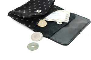 Large suede wallet black with polka dots