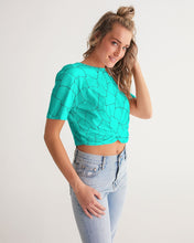 Load image into Gallery viewer, Kin Custom_001_Aqua Crackle Women&#39;s Twist-Front Cropped Tee