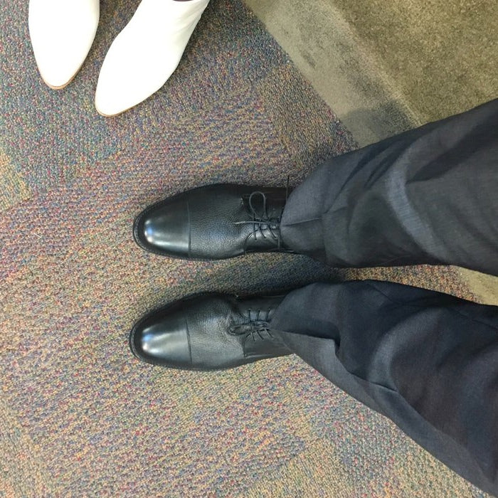Bill Morneau with his 2018 Budget Day Shoes.  Image courtesy of Poppy Barley