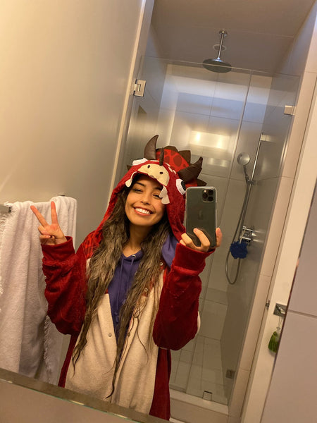 red dinosaur kigurumi onesie