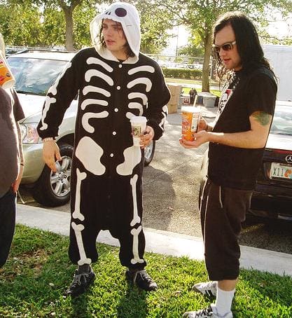 Gerard Way with his full skeleton kigurumi