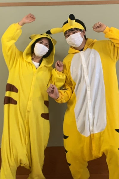Pikachu kigurumi celerating their halloween costume party