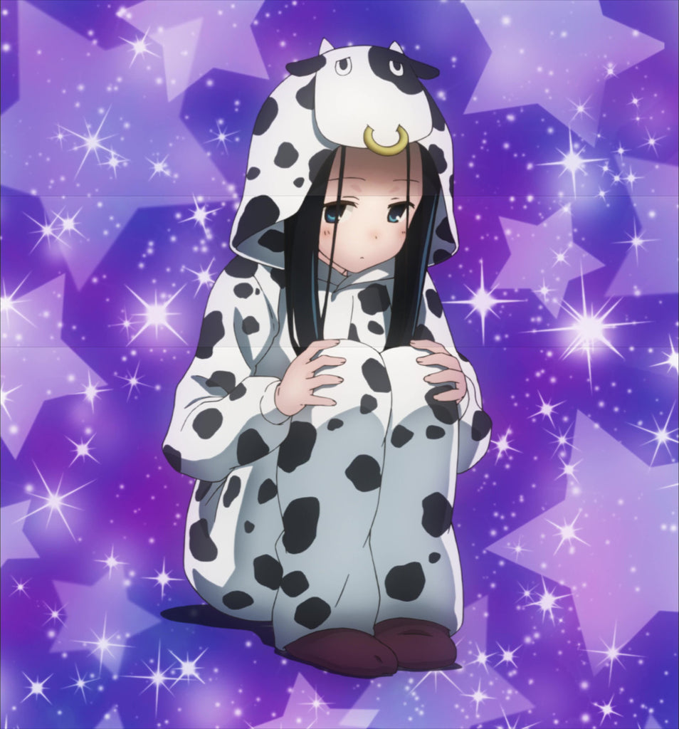 cow kigurumi sitting in the star background
