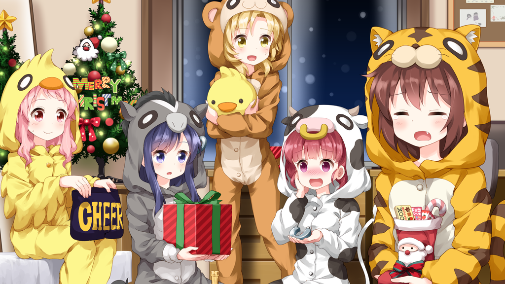 animal kigurumi opening a boxes of gifts
