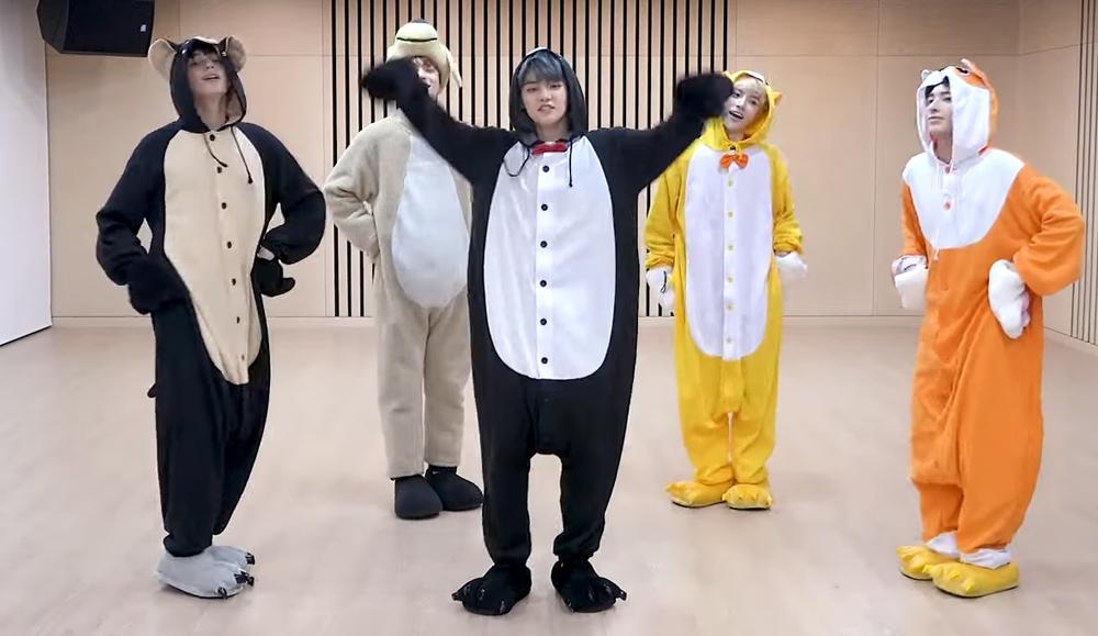 Animals Kigurumi practicing dance steps