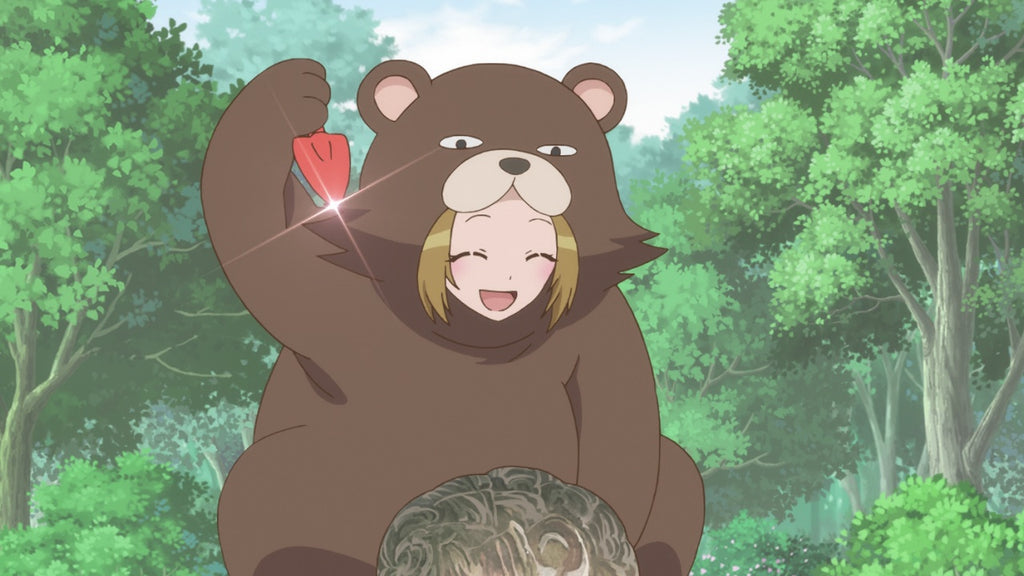 bear kigurumi holding a shovel