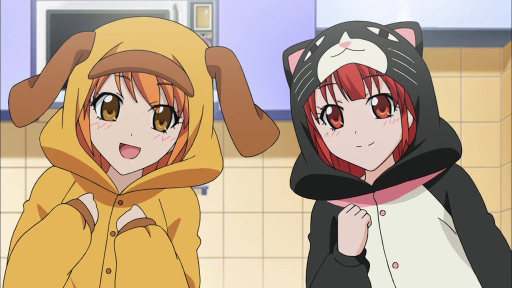 dog kigurumi feeling excited by her friends