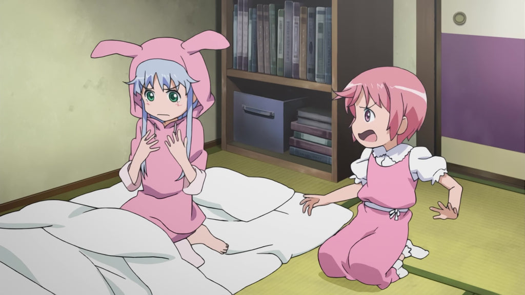 rabbit kigurumi walking up in the bed