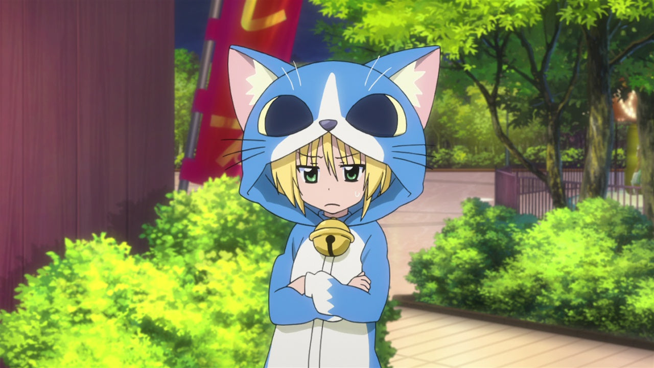 cat kigurumi thinking in the park