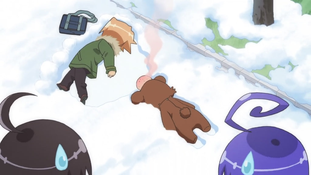 bear kigurumi lying in the snow