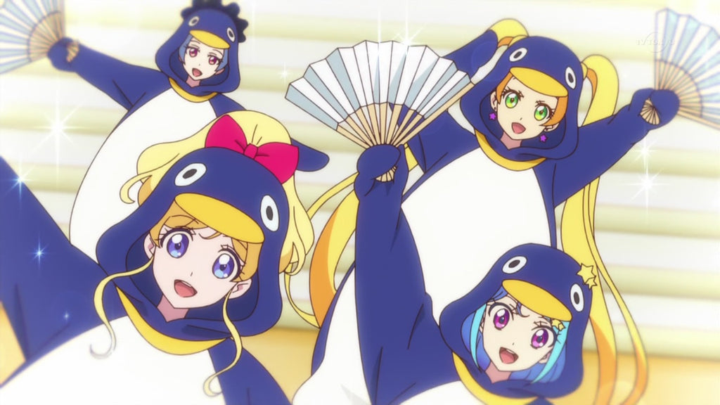 penguin kigurumi energetic smile while dancing