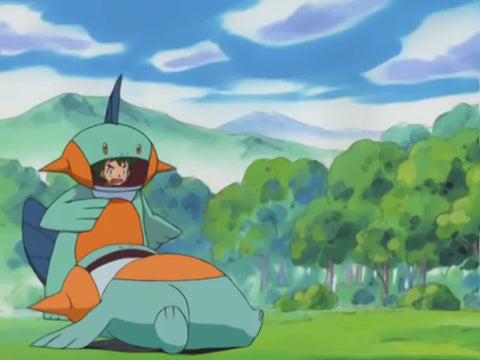 pokemon kigurumi shocked by his pokemon lying in the grass