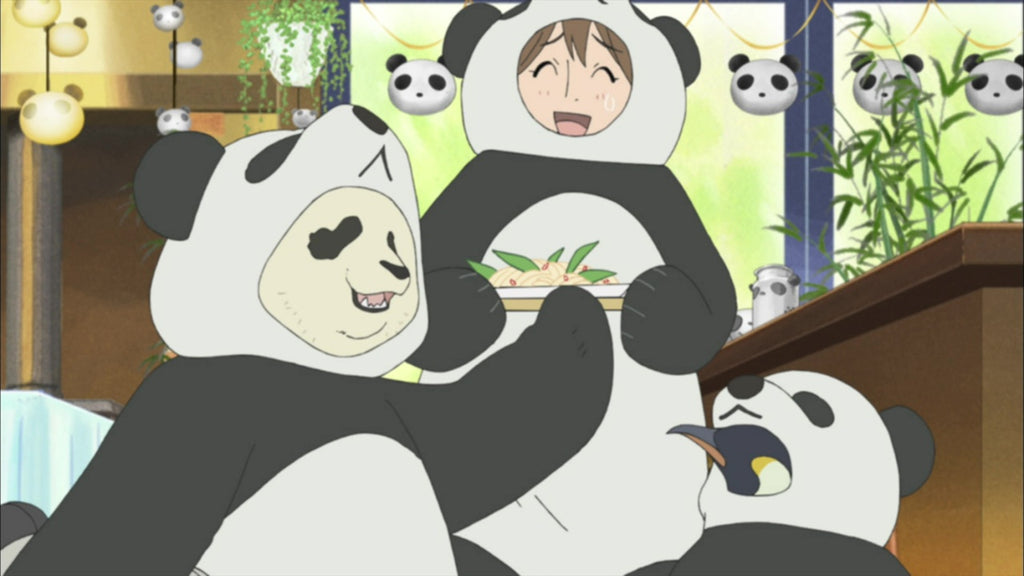 panda kigurumi partying with friends