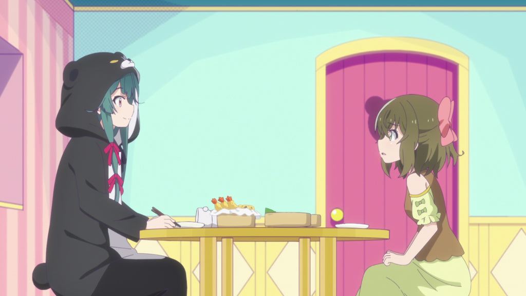 animal kigurumi eating her food in the table