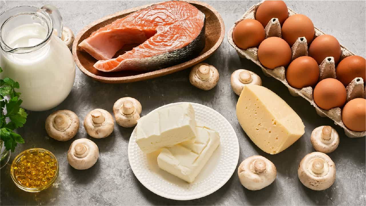 Vitamin D-rich foods such as milk, eggs, salmon and mushrooms