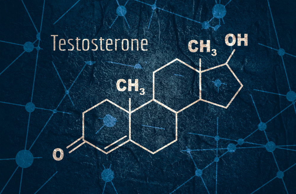 testosterone shown as a chemical element on a dark background