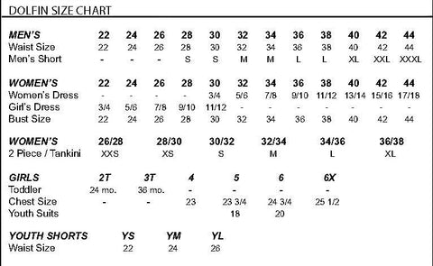 Dolfin Swimsuit Size Chart