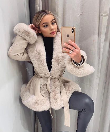 short faux fur jacket cream