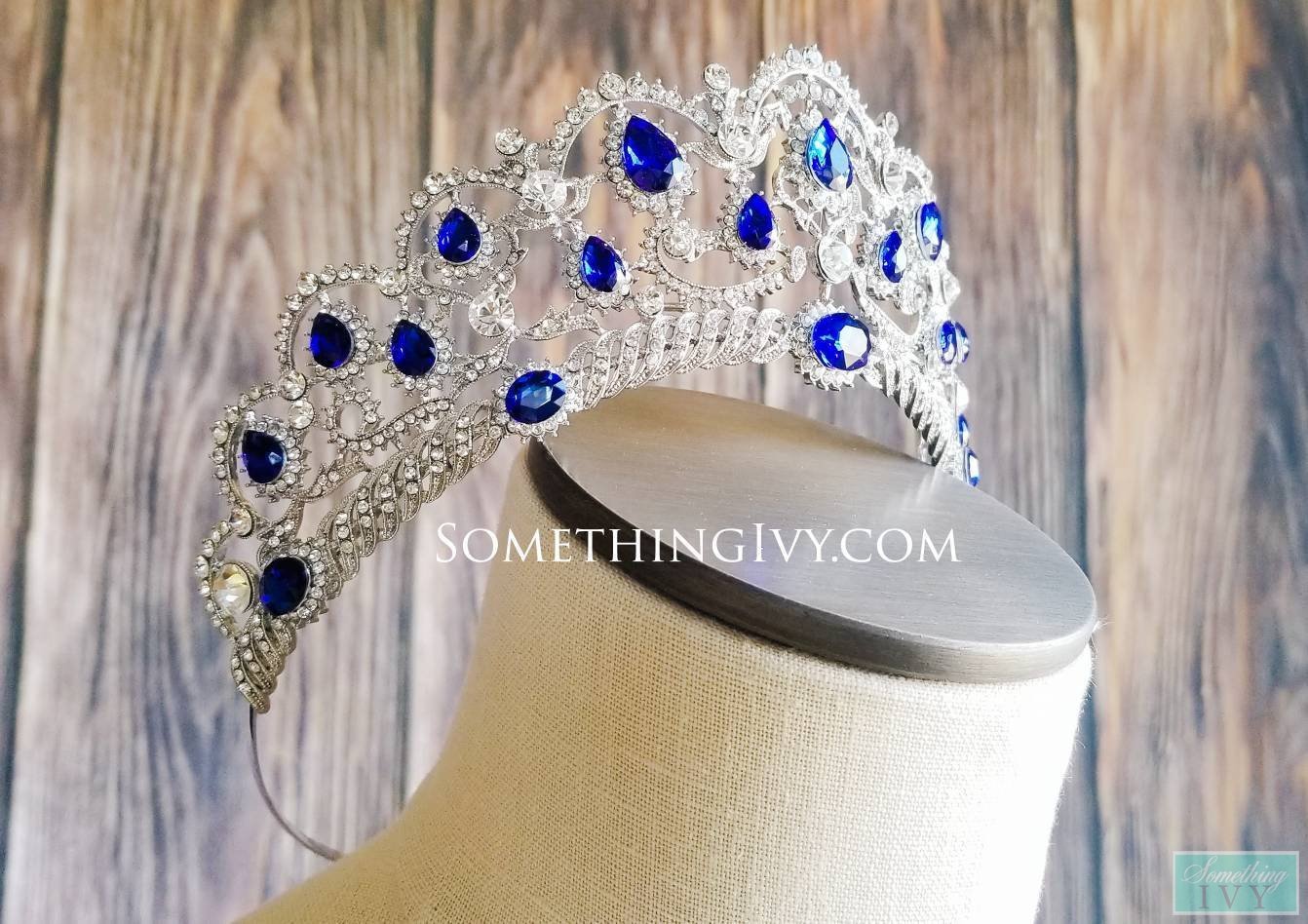 2.5" - Royal Blue and Silver Tiara Quinceanera Crown- Sapphire Blue Cr – Something