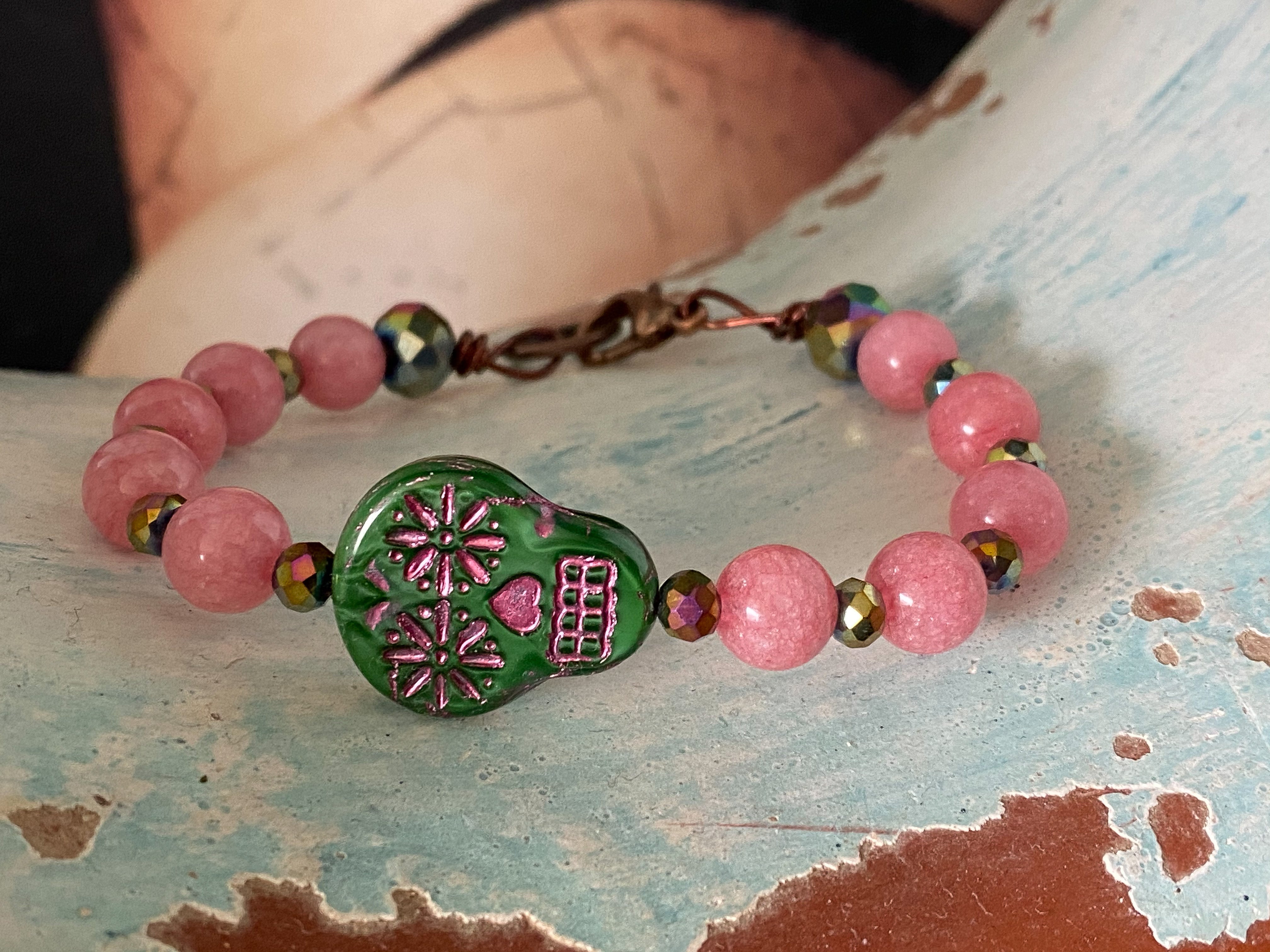 Devil's Eye Female Pink Crystal Green Bracelets | Green crystals, Green  bracelets, Pink crystal